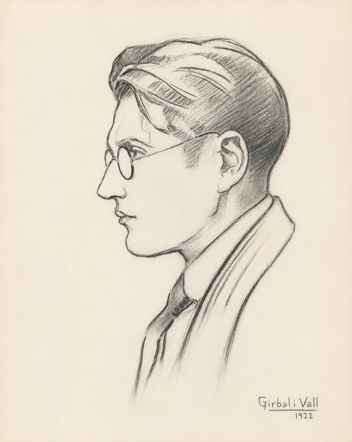 Retrat d'Alfred Gallart i Genís realitzat a llapis per Girbal i Vall, 1922.